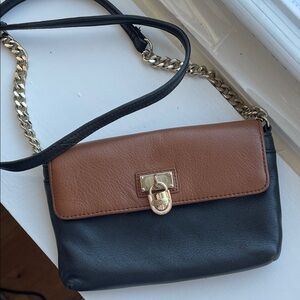 Calvin Klein Black and Brown Leather Chain-Strap Crossbody